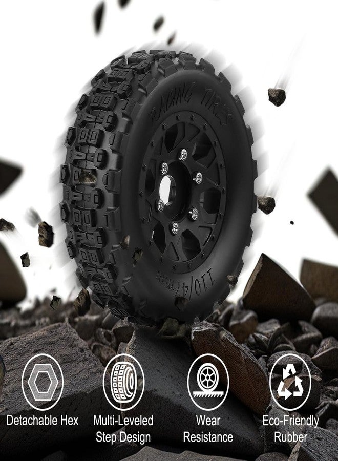 GLOBACT 12mm/14mm/17mm Hex RC Wheels and Tires RC Truck Tires for TRAXXAS Slash 2WD 4x4 Arrma Senton Axial Losi Redcat Rc4wd 1/10 RC Truck Hex Detachable Replacement (Black 4PCS) - Image 3